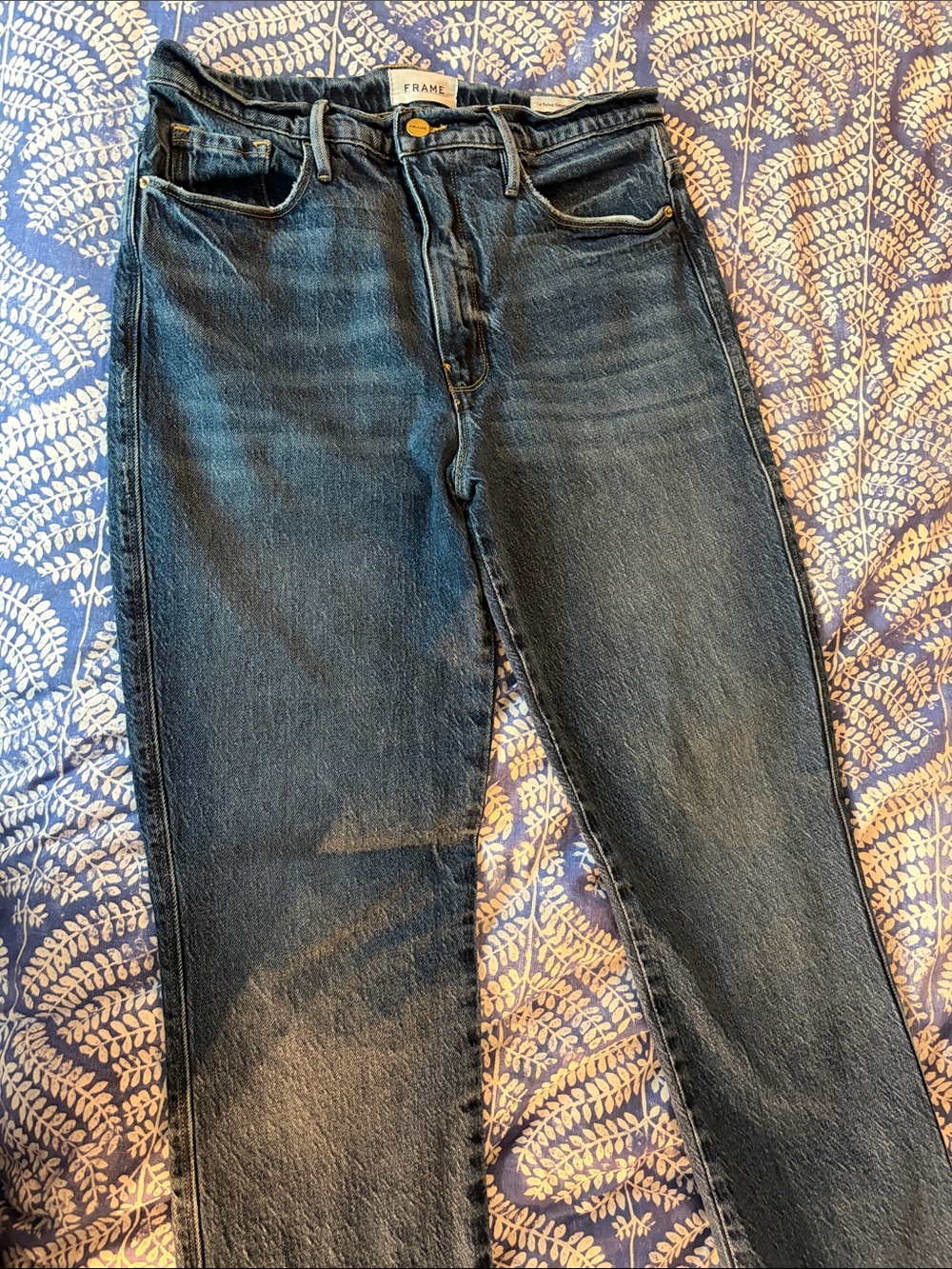 FRAME Dark Wash High-Rise Straight Jeans